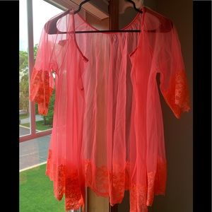 Coral, lace overlay kimono